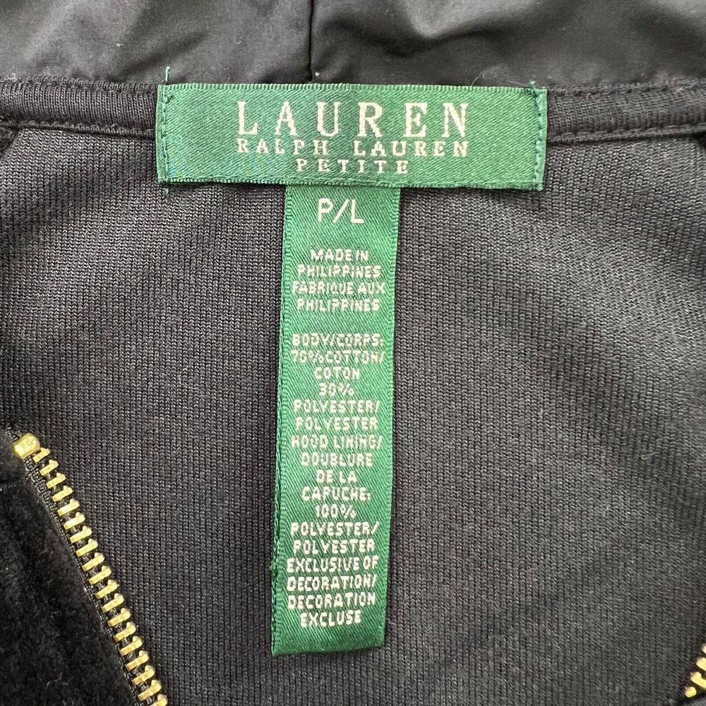 Vtg. Lauren Ralph Lauren Sweater Womens Large  Black Velvet Gold Embroidery Logo - Picture 3 of 8